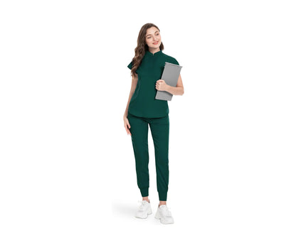 Scrubs Set for Women Nurse Uniform Jogger Suit Stretch Top & Pants with Multi Pocket for Nurse Esthetician Workwear