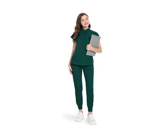 Scrubs Set for Women Nurse Uniform Jogger Suit Stretch Top & Pants with Multi Pocket for Nurse Esthetician Workwear