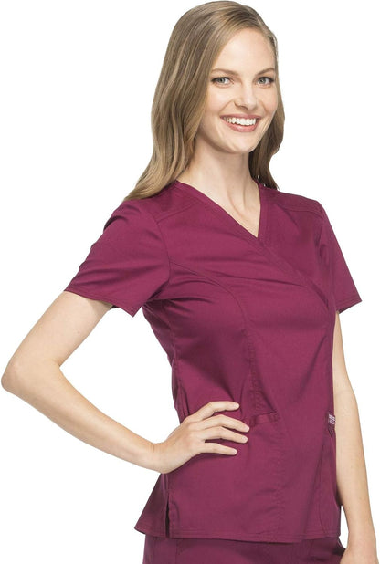 Scrubs for Women Mock Wrap Top with 3 Pocket, Back Princess Seams WW610