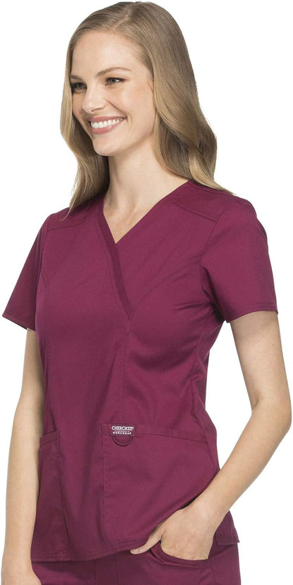 Scrubs for Women Mock Wrap Top with 3 Pocket, Back Princess Seams WW610