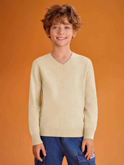 Boys School Uniform Sweater Kids Long Sleeve V Neck Pullover Fall Winter Clothes 5-14 Years