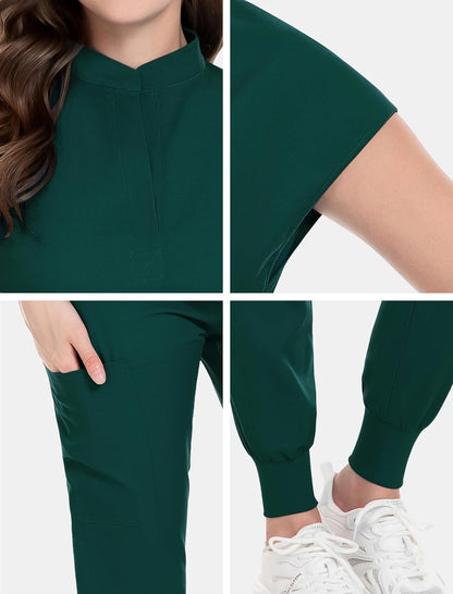 Scrubs Set for Women Nurse Uniform Jogger Suit Stretch Top & Pants with Multi Pocket for Nurse Esthetician Workwear