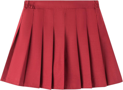 Uniform Pleated Scooter Skirt with Under Shorts Pull On Elastic Waist Skirt