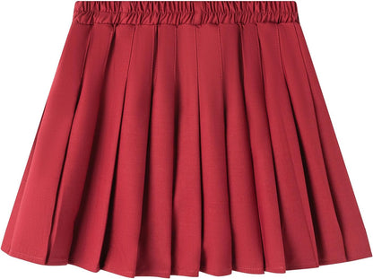 Uniform Pleated Scooter Skirt with Under Shorts Pull On Elastic Waist Skirt