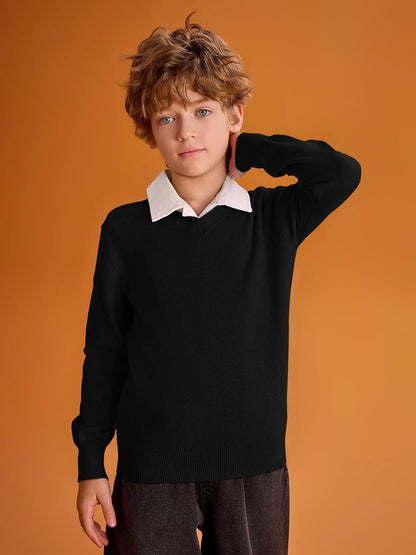 Boys School Uniform Sweater Kids Long Sleeve V Neck Pullover Fall Winter Clothes 5-14 Years