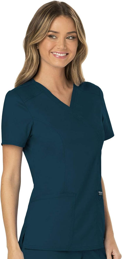 Scrubs for Women Mock Wrap Top with 3 Pocket, Back Princess Seams WW610