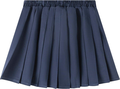 Uniform Pleated Scooter Skirt with Under Shorts Pull On Elastic Waist Skirt
