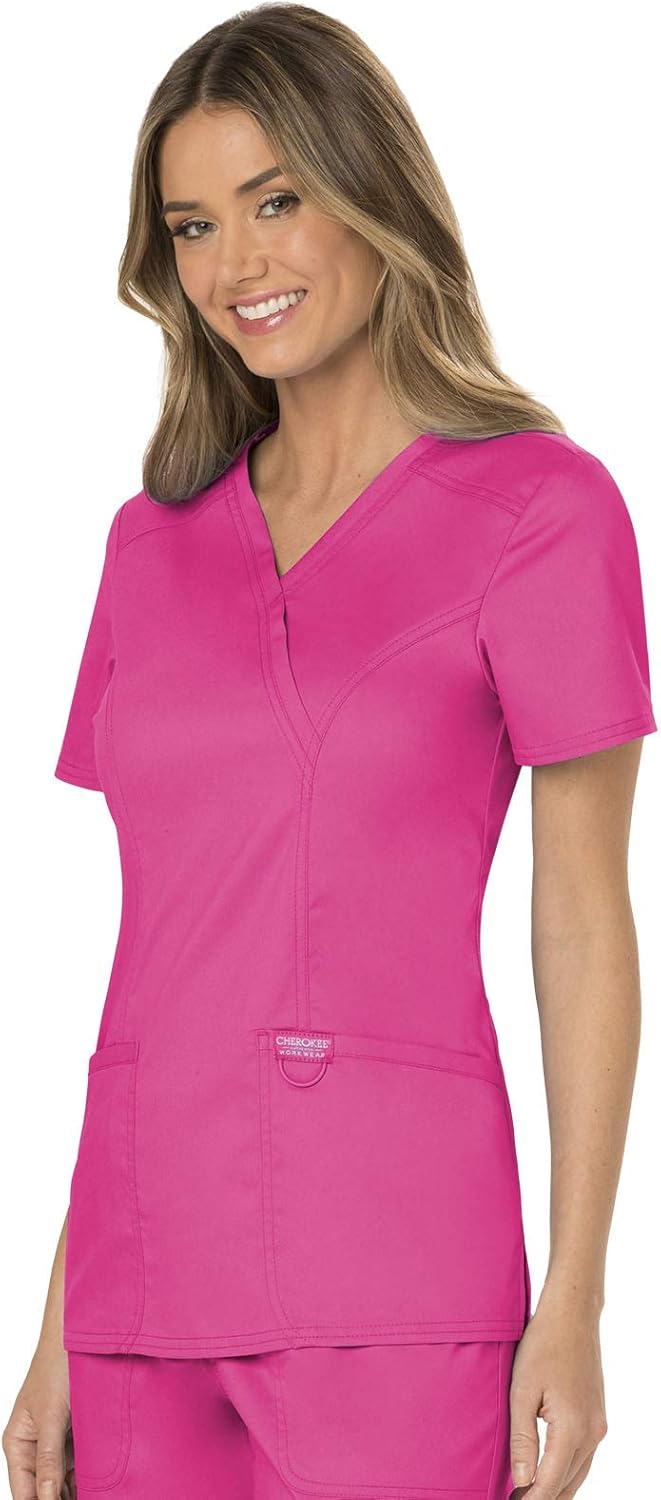 Scrubs for Women Mock Wrap Top with 3 Pocket, Back Princess Seams WW610