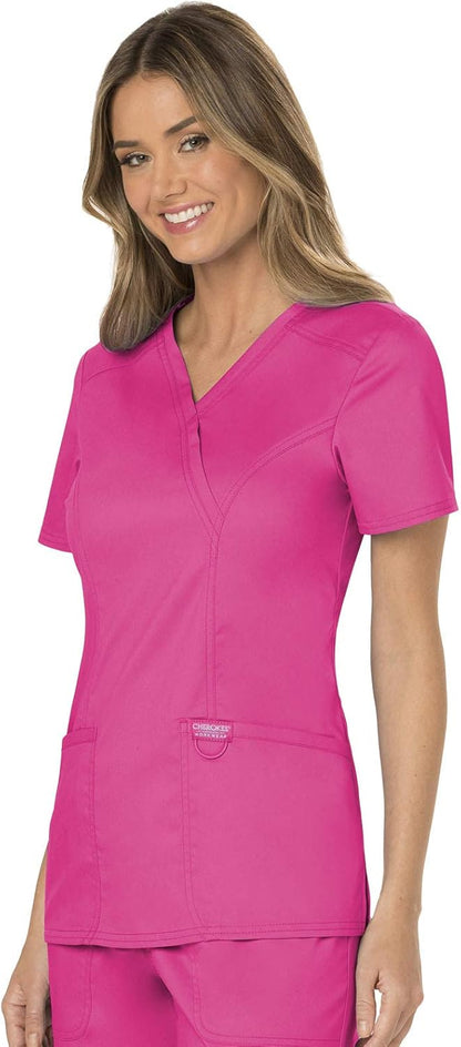 Scrubs for Women Mock Wrap Top with 3 Pocket, Back Princess Seams WW610