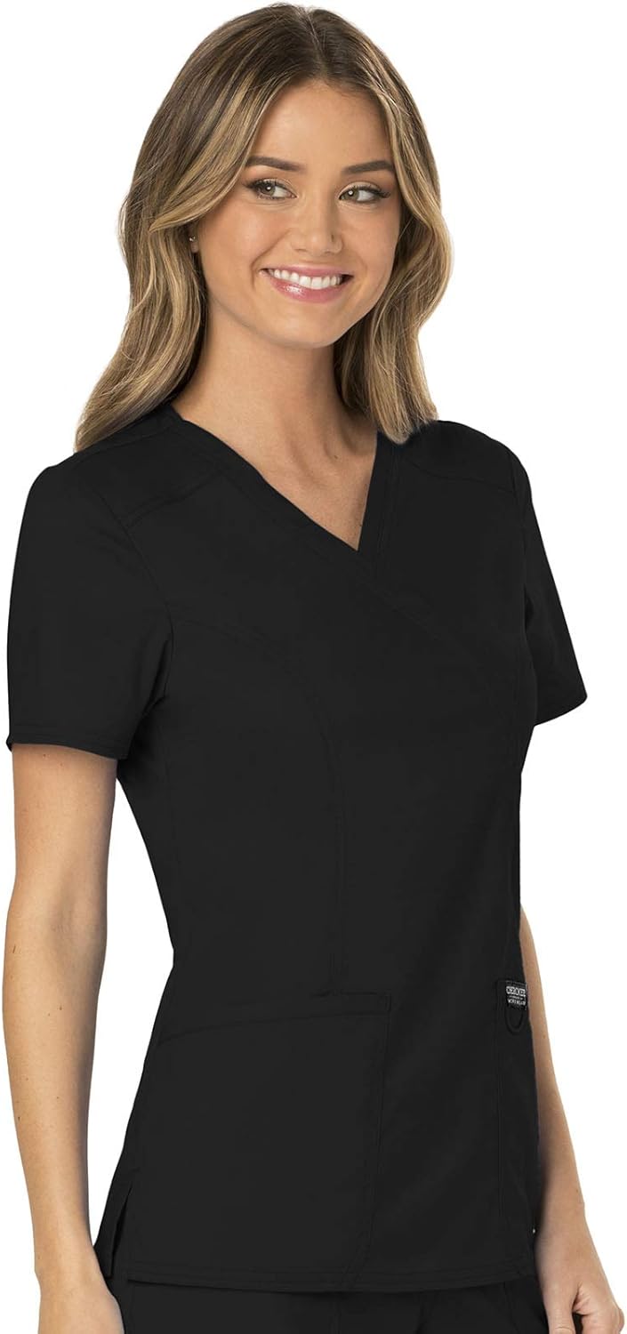 Scrubs for Women Mock Wrap Top with 3 Pocket, Back Princess Seams WW610