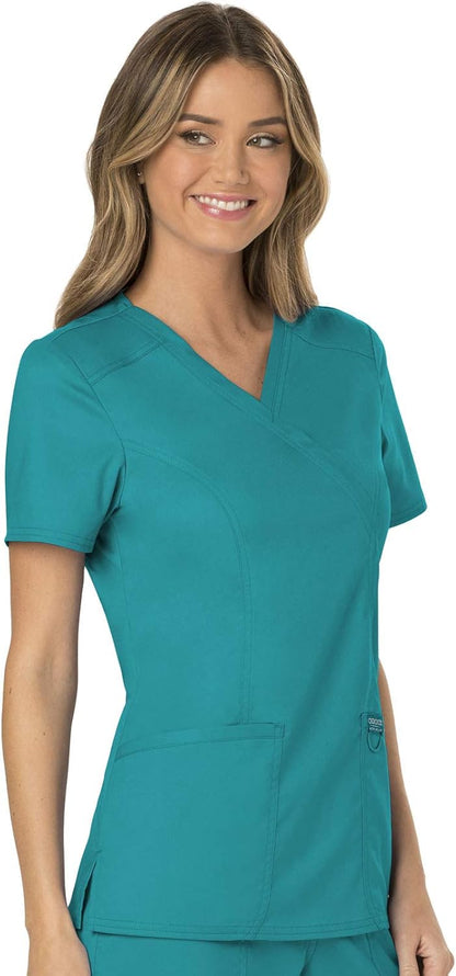 Scrubs for Women Mock Wrap Top with 3 Pocket, Back Princess Seams WW610