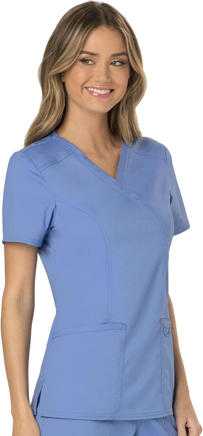 Scrubs for Women Mock Wrap Top with 3 Pocket, Back Princess Seams WW610