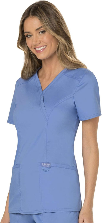 Scrubs for Women Mock Wrap Top with 3 Pocket, Back Princess Seams WW610