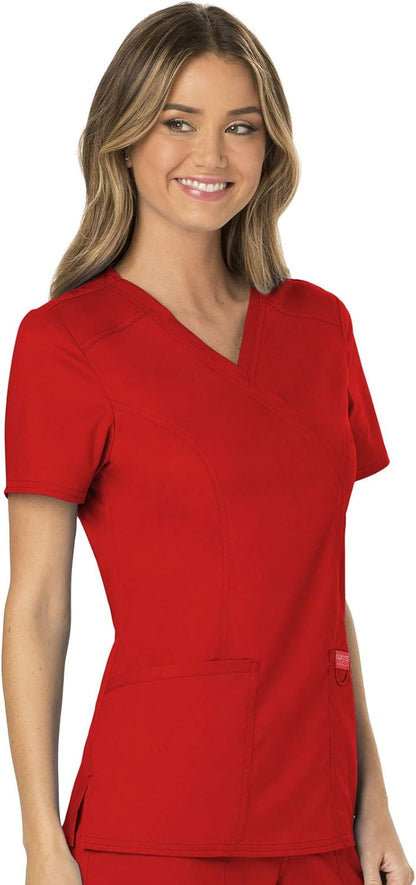Scrubs for Women Mock Wrap Top with 3 Pocket, Back Princess Seams WW610