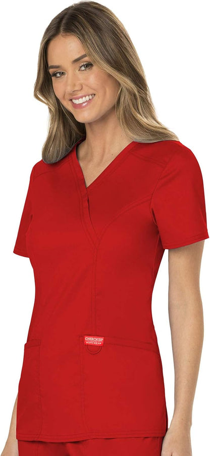 Scrubs for Women Mock Wrap Top with 3 Pocket, Back Princess Seams WW610