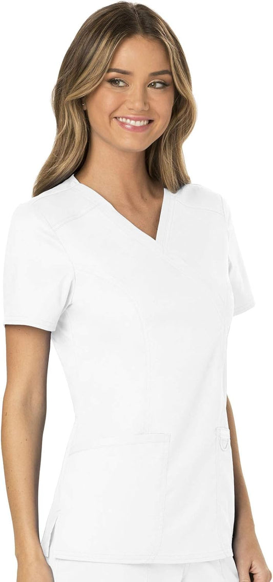 Scrubs for Women Mock Wrap Top with 3 Pocket, Back Princess Seams WW610