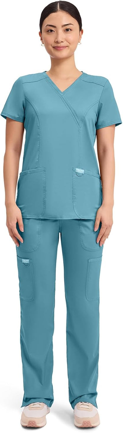 Scrubs for Women Mock Wrap Top with 3 Pocket, Back Princess Seams WW610