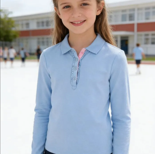 Girls Short Sleeve Polo Shirt Kids Cute Ruffle Peter Pan Collar School Uniform Shirts Tops 5-14 Years