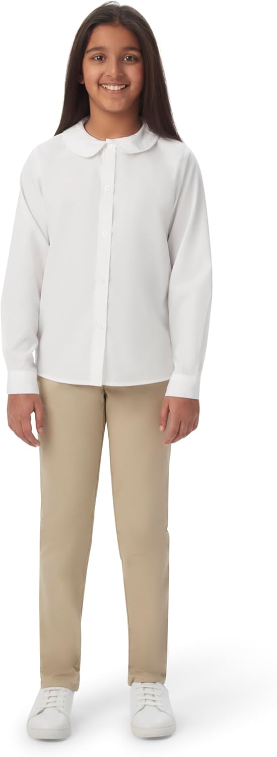 Girls' Long Sleeve Woven Shirt with Peter Pan Collar (Standard & Plus)