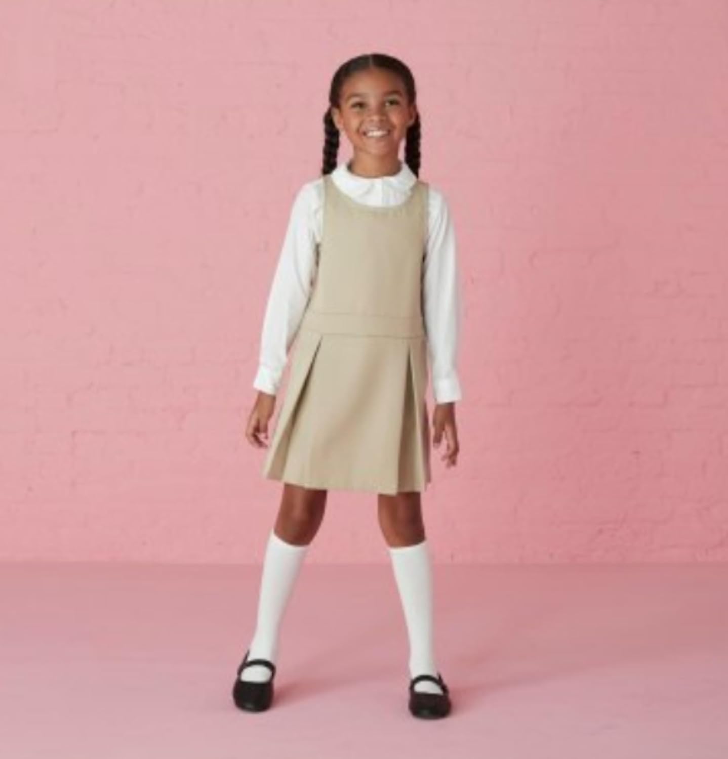 Girls' Long Sleeve Woven Shirt with Peter Pan Collar (Standard & Plus)