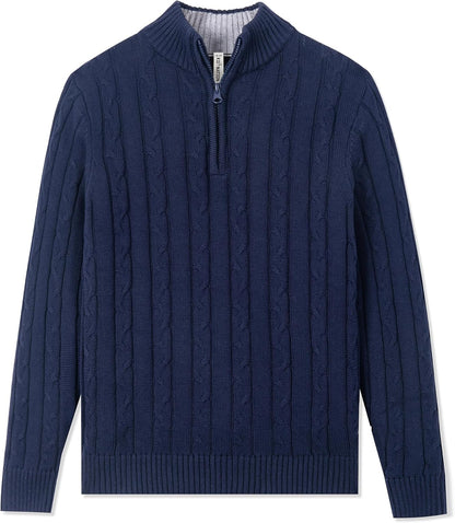 Kid Nation Boys Sweater 100% Cotton Quarter Zip Sweater Kids Cable Knit Casual Pullover (Previously Amazon Essentials)