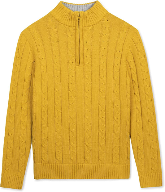 Kid Nation Boys Sweater 100% Cotton Quarter Zip Sweater Kids Cable Knit Casual Pullover (Previously Amazon Essentials)