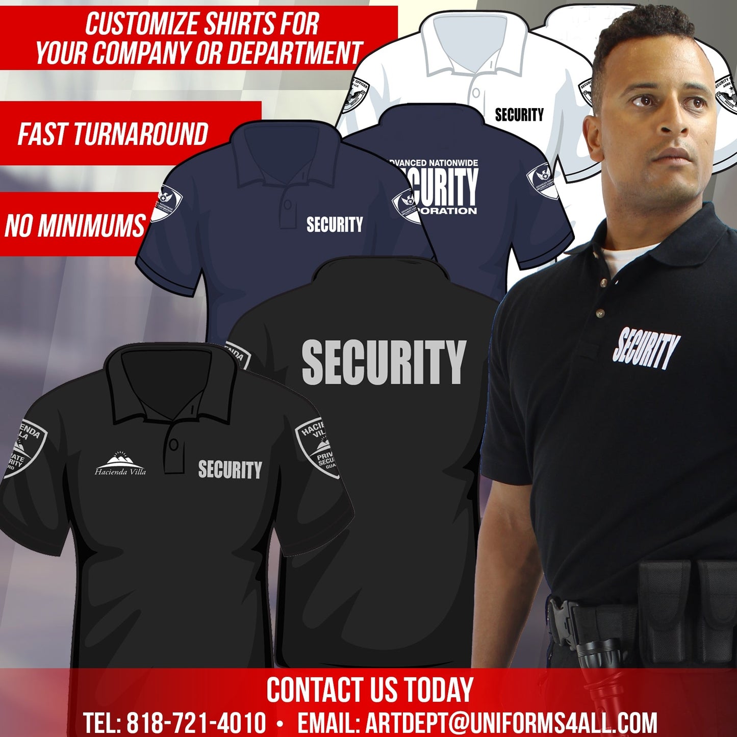 100% Polyester Security Tactical Performance Polo Long Sleeve Shirt
