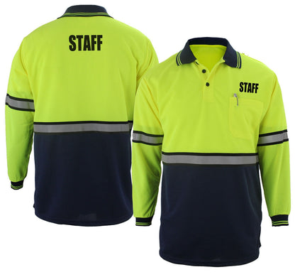 First Class Two Tone Long Sleeve Polo Shirt with Reflective Stripes and ID