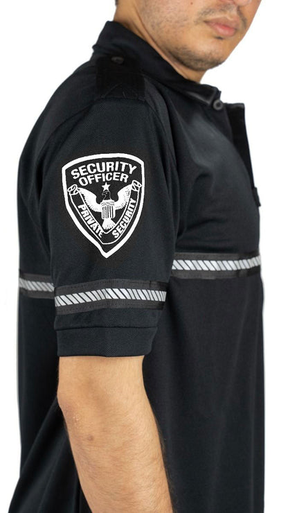 Security Badge and Patch Bike Patrol Polo Shirt with Zipper Pocket and Reflective Hash Stripes