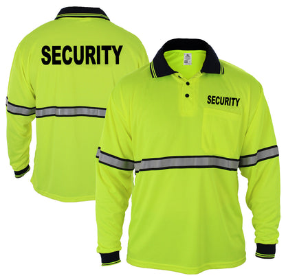 HIGH VISIBILITY LONG SLEEVE POLO SHIRT WITH REFLECTIVE STRIPES AND ID