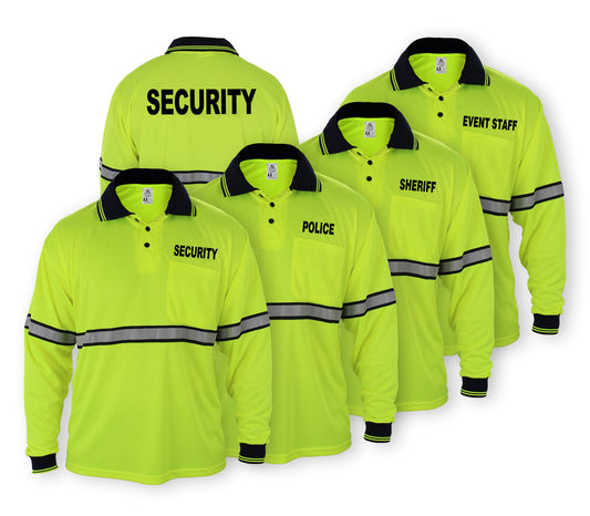 HIGH VISIBILITY LONG SLEEVE POLO SHIRT WITH REFLECTIVE STRIPES AND ID