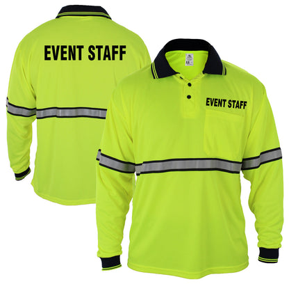 HIGH VISIBILITY LONG SLEEVE POLO SHIRT WITH REFLECTIVE STRIPES AND ID