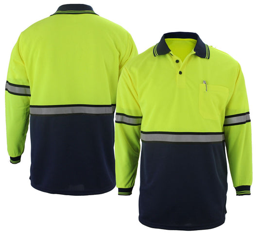 TWO TONE LONG SLEEVE POLO SHIRT WITH REFLECTIVE STRIPES