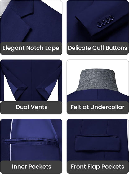 Mens Suit Tuxedo Set Slim Fit Suits 3 Piece One Button Prom Wedding Blazer Vest Pants with Bow Tie