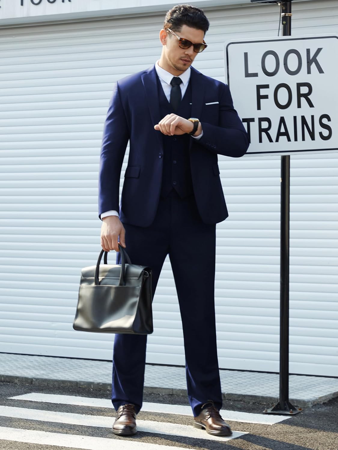 Mens Suit Tuxedo Set Slim Fit Suits 3 Piece One Button Prom Wedding Blazer Vest Pants with Bow Tie