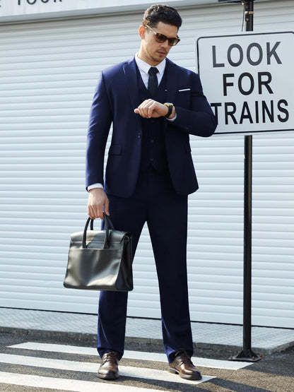 Mens Suit Tuxedo Set Slim Fit Suits 3 Piece One Button Prom Wedding Blazer Vest Pants with Bow Tie
