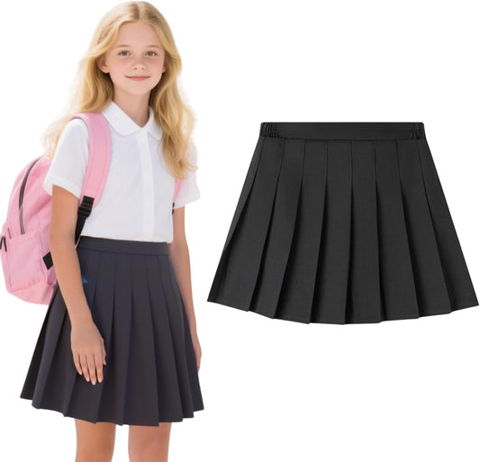 Uniform Pleated Scooter Skirt with Under Shorts Pull On Elastic Waist Skirt