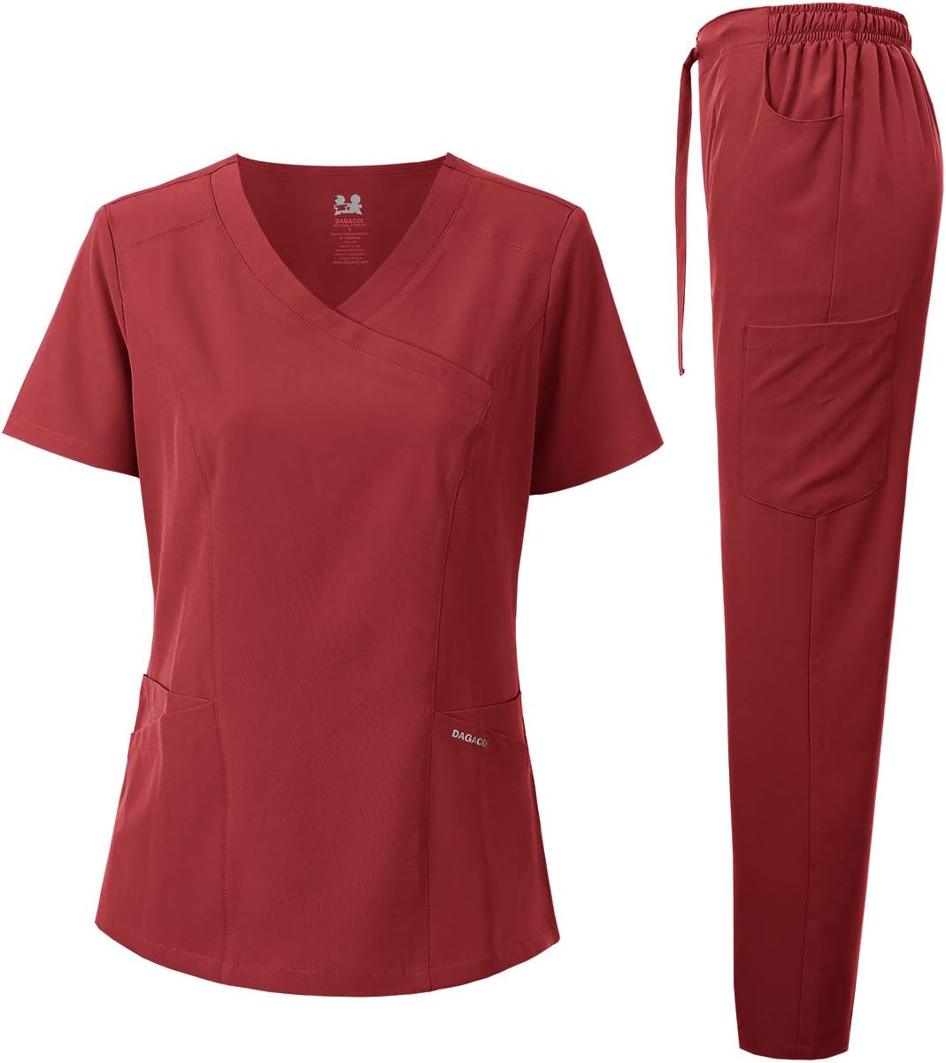 Medical Uniform Women's Scrub Set 4-Way Stretch Y-Neck Stitch Tape Top and Pants
