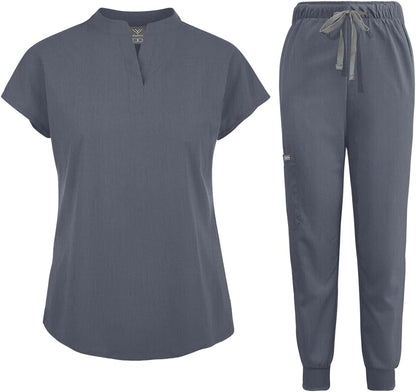 Scrubs Set for Women Nurse Uniform Jogger Suit Stretch Top & Pants with Multi Pocket for Nurse Esthetician Workwear