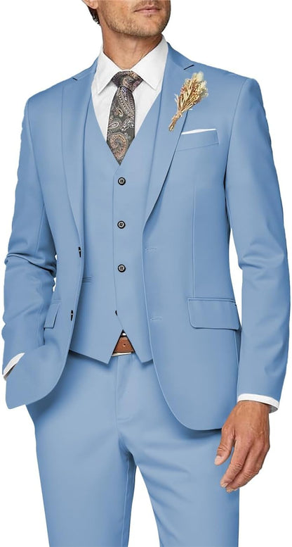 Wangyue Mens Suit 3 Piece Slim Fit Suit for Men Formal Business Suit Wedding Groom Prom Tuxedo Dinner Party