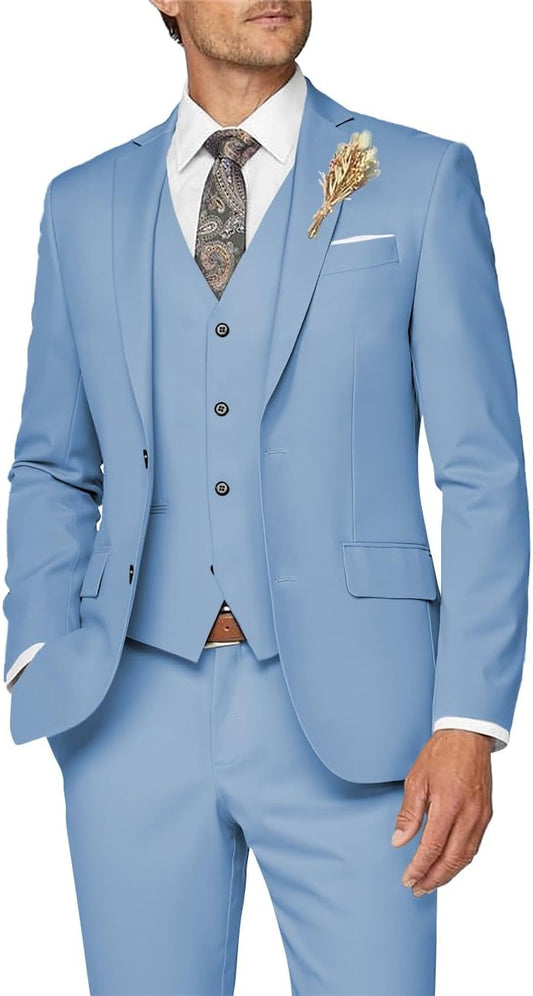 Wangyue Mens Suit 3 Piece Slim Fit Suit for Men Formal Business Suit Wedding Groom Prom Tuxedo Dinner Party