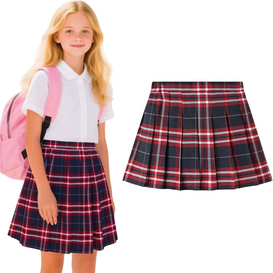 Uniform Pleated Scooter Skirt with Under Shorts Pull On Elastic Waist Skirt