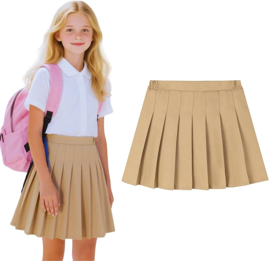 Uniform Pleated Scooter Skirt with Under Shorts Pull On Elastic Waist Skirt