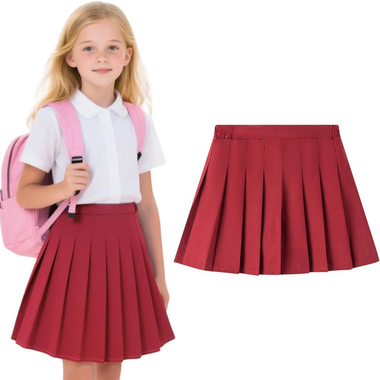 Uniform Pleated Scooter Skirt with Under Shorts Pull On Elastic Waist Skirt