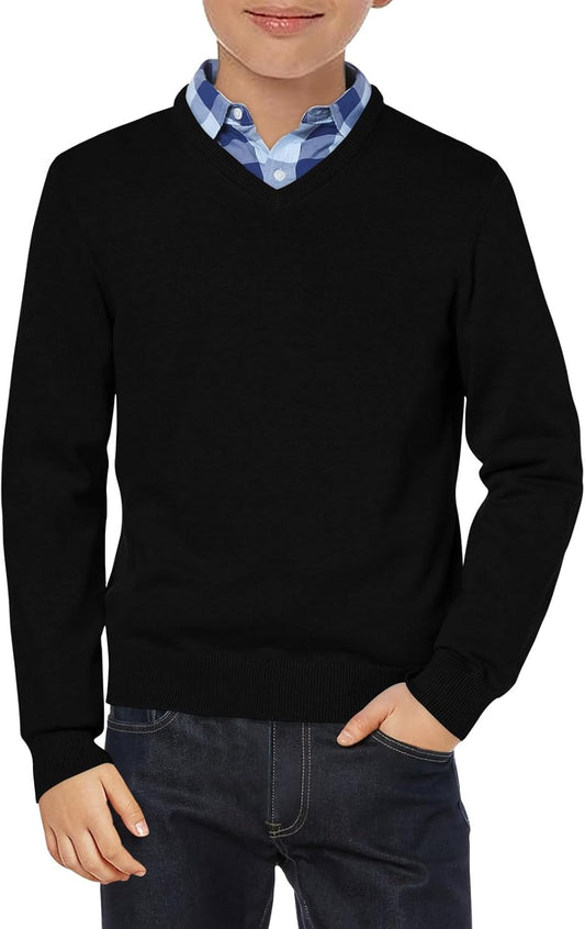 Boys School Uniform Sweater Kids Long Sleeve V Neck Pullover Fall Winter Clothes 5-14 Years
