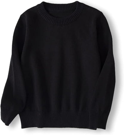 Boys and Girls' Uniform Cotton Crew-Neck Sweaters Long Sleeve Pullover Knit Sweater