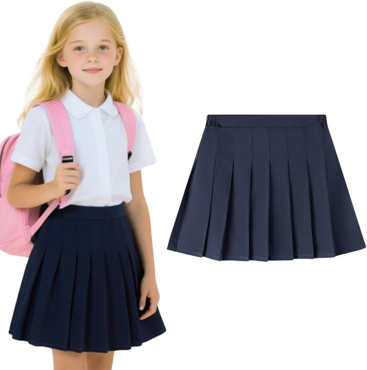 Uniform Pleated Scooter Skirt with Under Shorts Pull On Elastic Waist Skirt