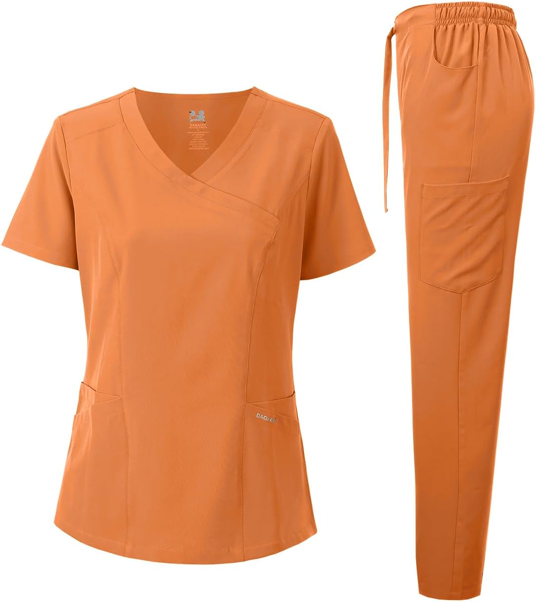 Medical Uniform Women's Scrub Set 4-Way Stretch Y-Neck Stitch Tape Top and Pants