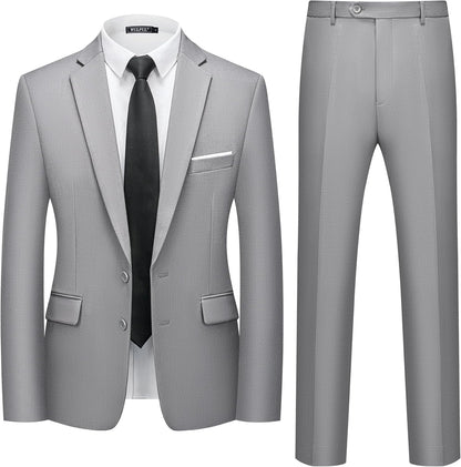 WULFUL Men's 2 Piece Suits Slim Fit Two Button Blazer Jacket Pants Set for Party,Wedding and Business