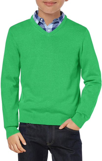 Boys School Uniform Sweater Kids Long Sleeve V Neck Pullover Fall Winter Clothes 5-14 Years